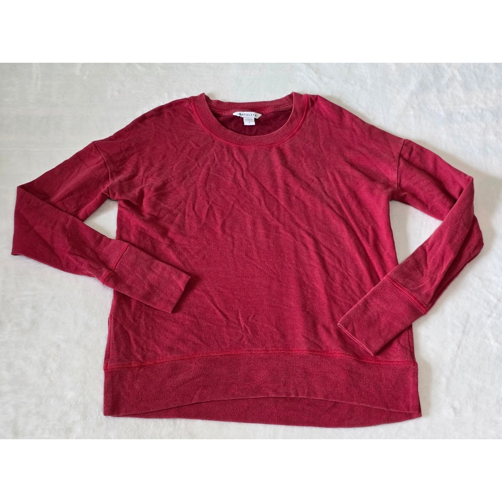 Athleta Coaster Luxe Stripe Sweatshirt Red Thumbhole Pullover Womens Size Small